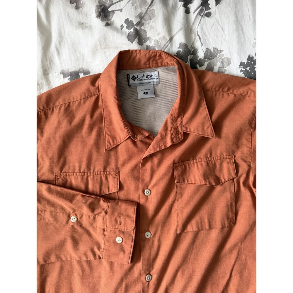 Columbia Titanium Mens L Burnt Orange Long Sleeve Hiking Fishing Shirt STM7145